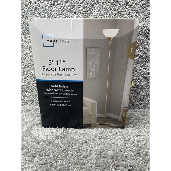 Mainstays Gold Finish Floor Lamp 5' 11" Three Way Rotary Switch Home Decor New - Picture 6 of 9